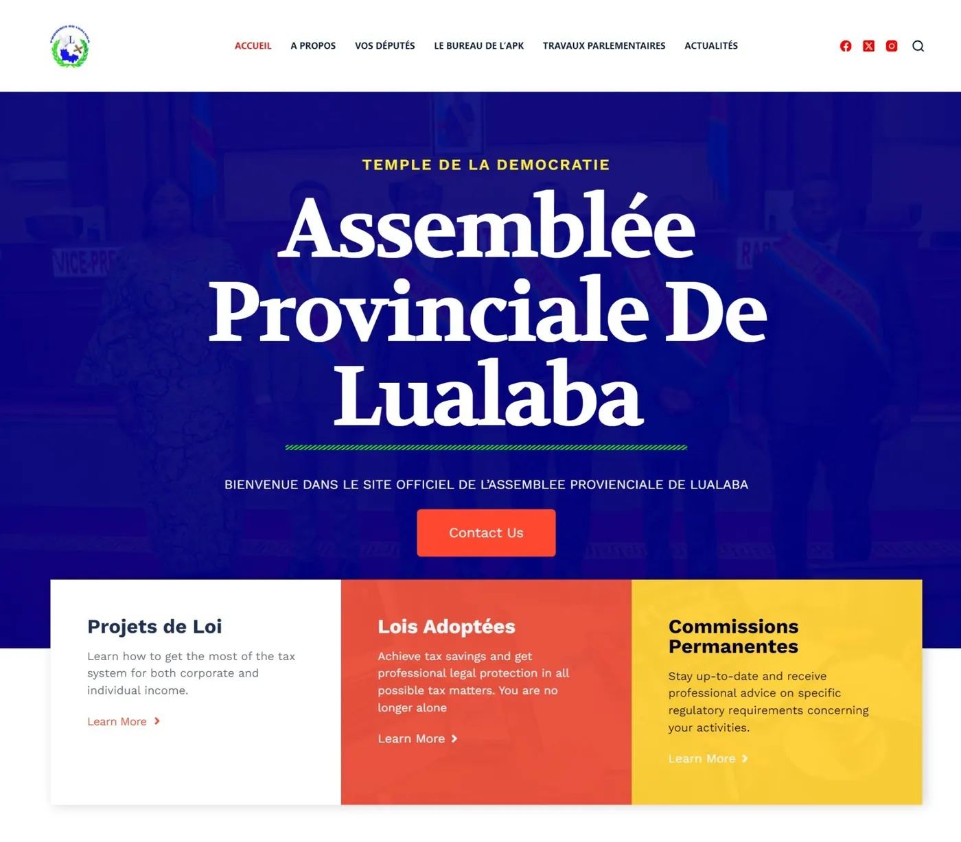Page d'accueil du site de l'Assemblée provinciale du Lualaba