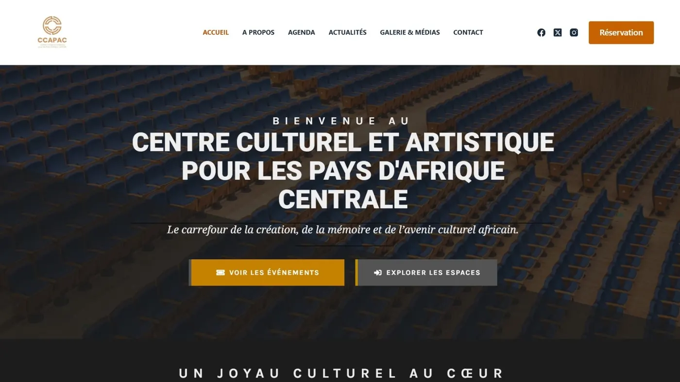 Page d'accueil du site du Centre Culturel et Artistique pour les Pays d'Afrique Centrale