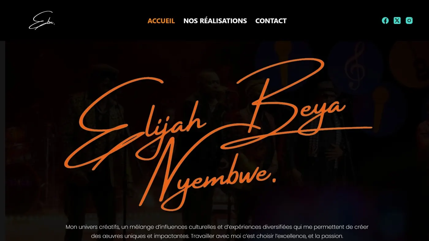 Page d'accueil du site de l'artiste Elijah Beya Nyembwe