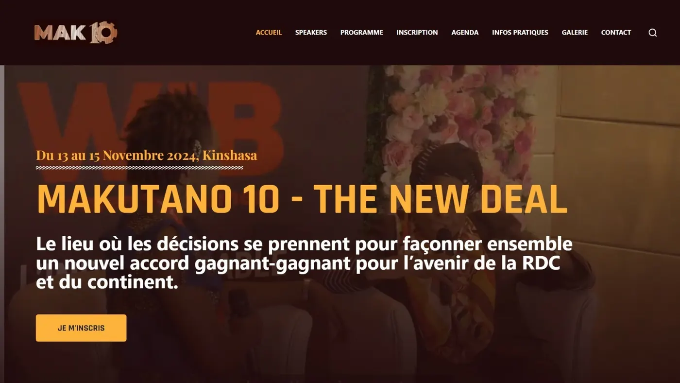 Page d'accueil du site Makutano 10, The New Deal, Kinshasa 2024