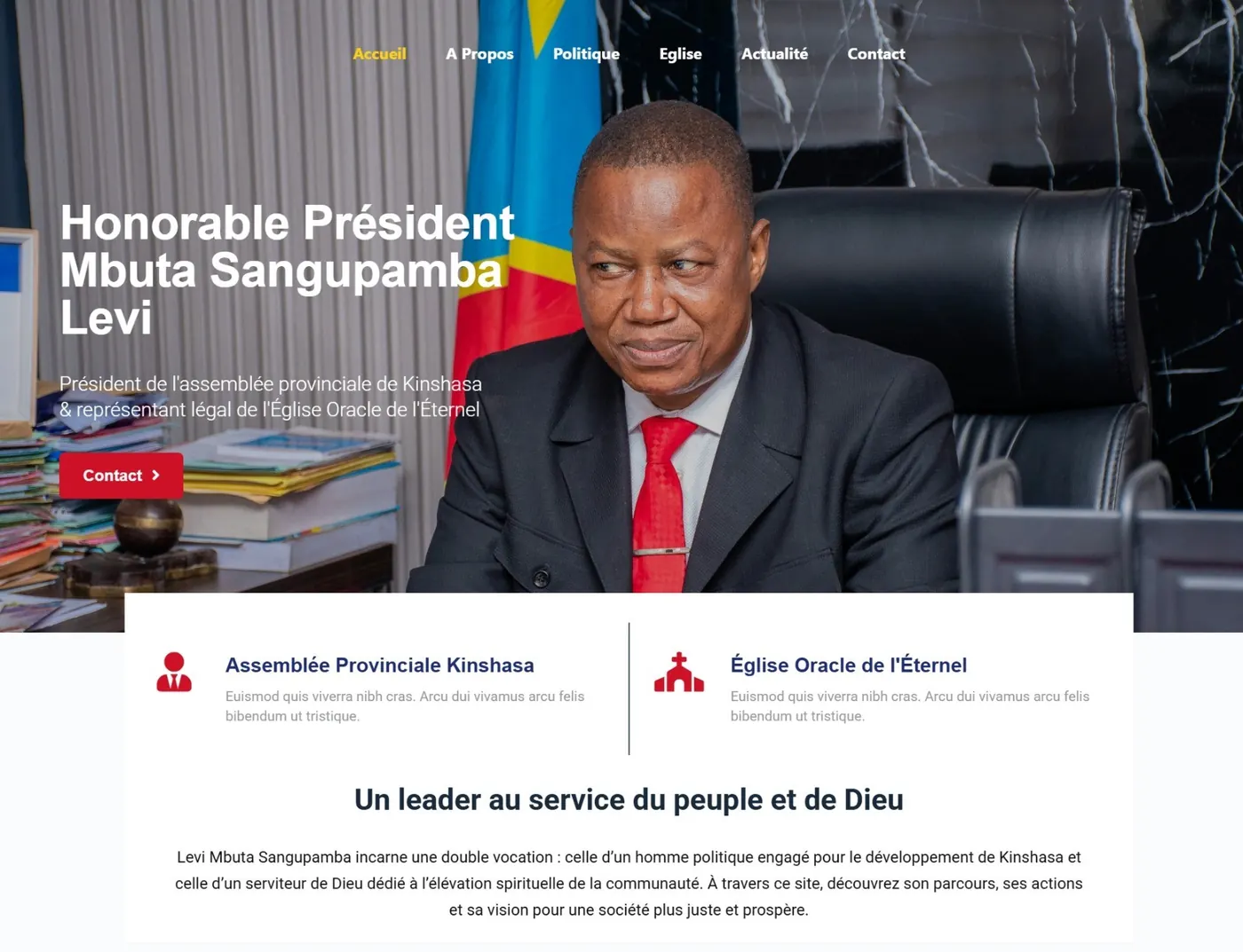 Page d'accueil du site de l'Honorable Levi Mbuta Sangupamba
